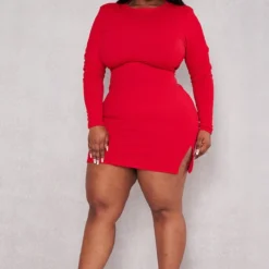 Plus Robe Moulante Rouge Fendue à épaulettes -Jolie Vêtue Soldes Magasin b690ed06347ccb15f74f99574c610a38a8c8d13a cnc5163 3