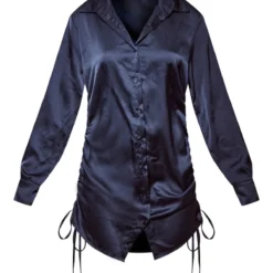 Robe Chemise Satinée Froncée Noire à Boutons -Jolie Vêtue Soldes Magasin b6a1f9b4c45679c1a37a32d0d52e3e113d31b71c cnc5799 5