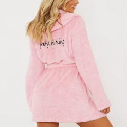 PRETTYLITTLETHING - Robe De Chambre Rose Duveteuse à Capuche