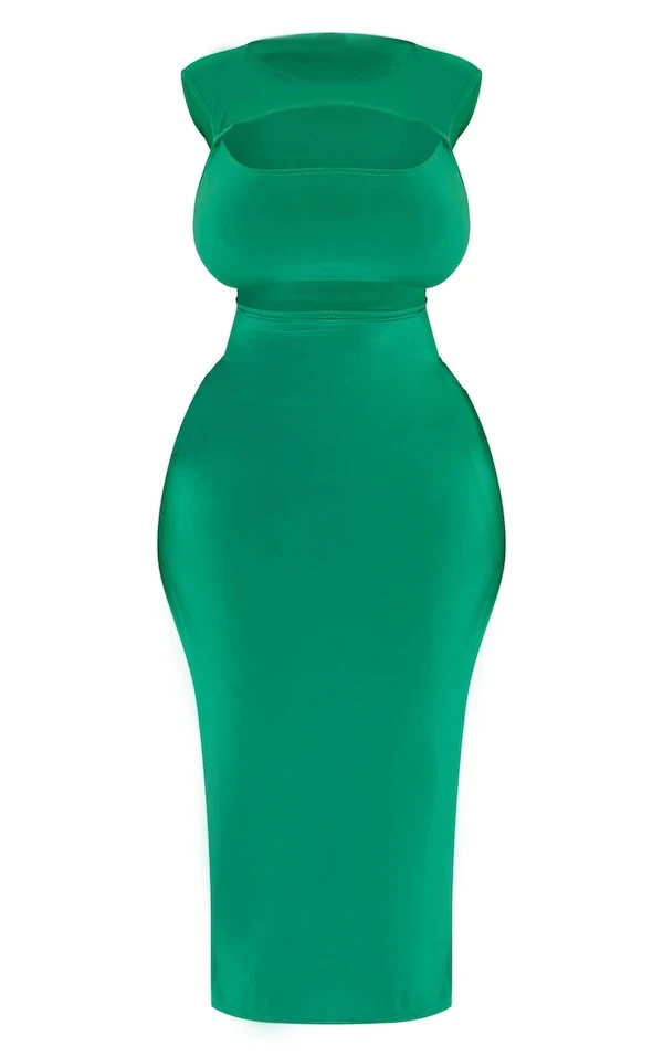 Plus Robe Mi-longue Moulante Vert Vif Découpée 7 Plus Robe Mi-longue Moulante Vert Vif Découpée – Image 5