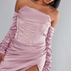 Label PLT Robe Satinée Rose à Corset Et Manches Froncées -Jolie Vêtue Soldes Magasin b70d4ab363b0b8522144254188ecbfdf23bc96b6 cnd0013 4