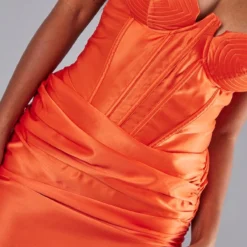 Robe Moulante Froncée Satinée Orange Vif à Armatures Et Détail Bonnets -Jolie Vêtue Soldes Magasin b757268bc3211dff05d5eedc1e7ec679dfd2deee cnd0379 4