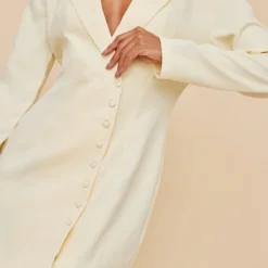 Robe Blazer Tissée Crème à Boutons -Jolie Vêtue Soldes Magasin b785567b0258fa8ce6dd4e4cc2c10dde056179a2 cnc2991 4