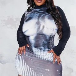 Plus Robe Moulante Noire Imprimé Corps