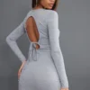 Robe Moulante En Jersey Gris Chiné à Dos Nu Noué Et Manches Longues -Jolie Vêtue Soldes Magasin b7ec7eb904bee9e4e772fb2b1f2651d3aa5c700f cnd1259 1