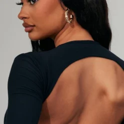 Robe Moulante Douce Noire Découpée Dans Le Dos -Jolie Vêtue Soldes Magasin b81ff32f4cb8b7310e91a7338cc608794c3d6cf6 cnd1307 4