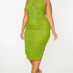 Plus Robe Mi-longue Olive Style Corset à Devant Croisé -Jolie Vêtue Soldes Magasin b82ca1d6cfee71394149082148ceb2c6bb5c19ac cmt8451 4