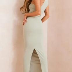 Robe Longue Vert Sauge à Bretelle Asymétrique -Jolie Vêtue Soldes Magasin b843fc9c443765ceb122dcef2d2c82a8e104f63a cmz3527 3