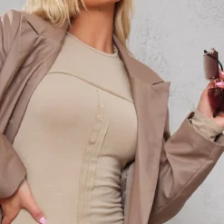 Robe Moulante En Jersey Gris Pierre Manches Longues à Détail Coutures -Jolie Vêtue Soldes Magasin b879459fcbe61994c7bbc2bd536a06ae15ad0628 cnd4064 4