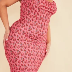 Plus Robe Longue Rose Fleurie Plissée à Col Bénitier -Jolie Vêtue Soldes Magasin b897f6dff0ae6cd339d1e7753229c3659823d79d cnd5075 4