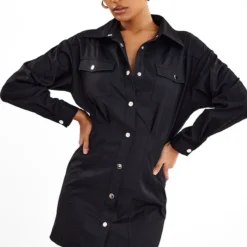 Robe Chemise Cargo Noire à Boutons-pression Et Taille Ajustée -Jolie Vêtue Soldes Magasin b8e05e2cafc47629f6577bb1506ba77b7e68f2c8 cnc2843 3