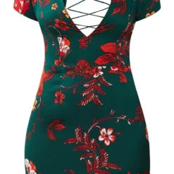 Robe Moulante Vert émeraude Florale Volantée Avec Croisillons Au Dos -Jolie Vêtue Soldes Magasin b91855f2c573f49095a738a0812243dc0779619f clv6251 6