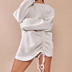 Robe Pull Oversize Avoine En Sweat Froncé Oversize à Col Ras