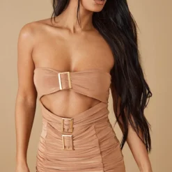 Robe Bustier Très Moulante Découpée Camel à Détail Boucles -Jolie Vêtue Soldes Magasin b954c3b16793adc71fb881038c79b1965e3d2aca cnc7760 4
