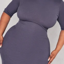 Plus Robe Mi-longue Côtelée Gris Anthracite à Col Montant Et Demi-manches -Jolie Vêtue Soldes Magasin b98791aea386afdcdf342a1cb2ab093fa3edf498 cnd3030 4