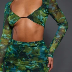 Robe Moulante En Mesh Vert Imprimé Abstrait à Manches Longues Et Découpes -Jolie Vêtue Soldes Magasin b9cf1d1ac8430dd2b0be52caed9b36e1a711ced0 cnc2266 4
