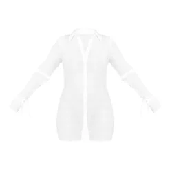 Robe Chemise En Mousseline De Soie Blanche Texturée Transparente à Manchettes évasées -Jolie Vêtue Soldes Magasin ba1ba705482399cb5b5a881c979a2e25d7fdbbe2 cnd5900 5
