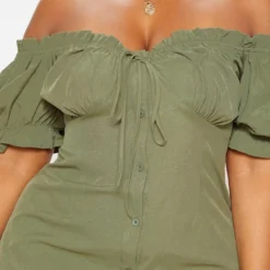 Plus Robe Droite Kaki à Col Bardot Et Boutons -Jolie Vêtue Soldes Magasin ba44029dce8ea88f628e12d1cdd29232189d87d8 cmd9159 5