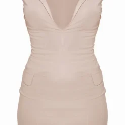 Robe Moulante Décolletée Sable Sans Manches à Détail Poches -Jolie Vêtue Soldes Magasin ba5b3de3429bb3bc819a64df076ec332c2be60d2 cne1403 5