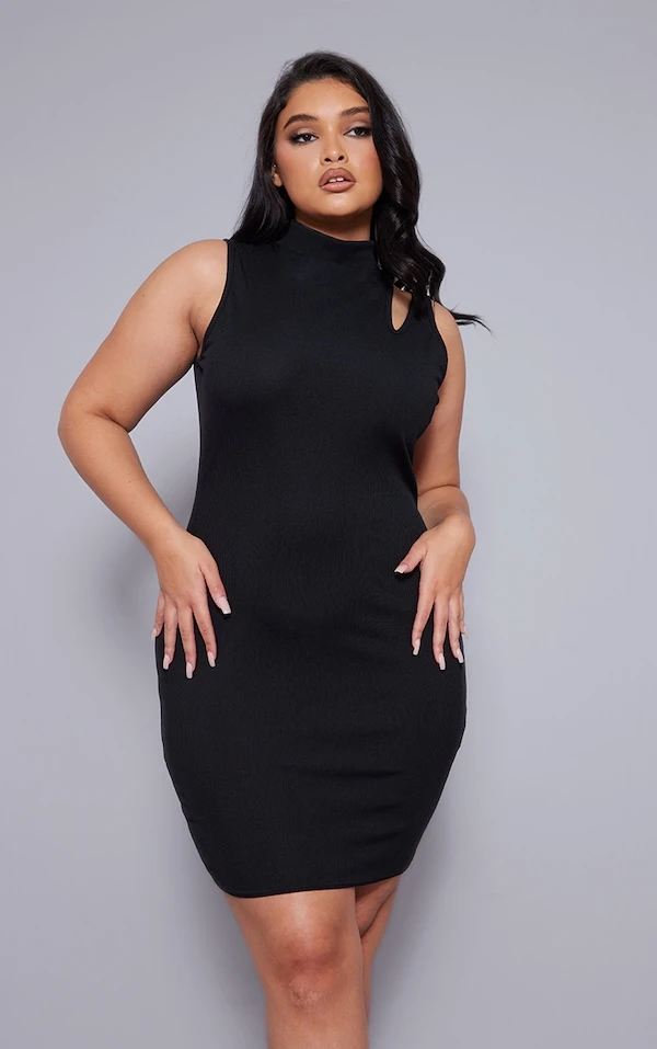 Plus Robe Moulante Côtelée Noire à Col Montant Et Découpes 3 Plus Robe Moulante Côtelée Noire à Col Montant Et Découpes