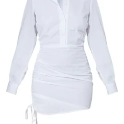 Robe Chemise Blanche Ajustée Froncée Sur Le Côté -Jolie Vêtue Soldes Magasin babbfe6fd96d05dc43acb408e86af30dc512b726 cmt6127 6