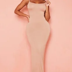 Logic Shape Robe Longue En Jersey Camel à Bretelles