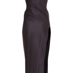 Tall Robe Longue Satinée Noire à Devant Froncé -Jolie Vêtue Soldes Magasin bae245f016a54b4625adcf0e69d2106c1cfd1cc9 cne2117 5