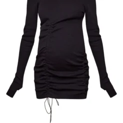 Zero Maternité Robe De Grossesse Moulante Noire Côtelée à Manches Longues Et Devant Froncé -Jolie Vêtue Soldes Magasin bafc58d26feb2f54bf6a97889045a3158853f76c cna5411 5