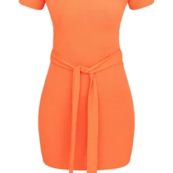 Robe T-shirt Côtelée Orange Nouée à La Taille -Jolie Vêtue Soldes Magasin bafe2b9fc048e37a2ef281145da1e1f97777109f cmz2083 6