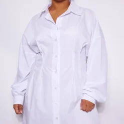 Plus Robe Chemise En Popeline Blanche à Taille Cintrée -Jolie Vêtue Soldes Magasin bb6517d6699c1b057ac8dfd92949e5adedd91b62 cnb0028 3