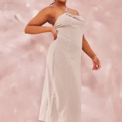 Plus Robe Mi-longue Gris Pierre Effet Lin à Bretelles Asymétrique -Jolie Vêtue Soldes Magasin bb6ac123be35acd840cb42834e741d378b40be55 cnd4926 3