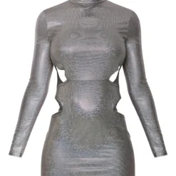 Robe Moulante Argentée Brillante à Manches Longues Et Côtés Découpés -Jolie Vêtue Soldes Magasin bb8135d4570ed15db36aebd01a038f93fa71e4d6 cnb7454 5