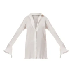 Robe Chemise Plissée Blanche à Manches Flare -Jolie Vêtue Soldes Magasin bb92b79f69def3f9f312b793f21c528115fdb185 cnd8939 5