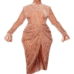 Plus Robe Mi-longue Café Au Lait Imprimé Zèbre Dévoré à Col Haut Et Détail Drapé -Jolie Vêtue Soldes Magasin bbd5388afcbdad23e7839e3535b0e1d5a5842e86 cnd8603 5