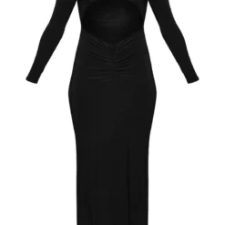Robe Longue Moulante Découpée Noire à Taille Froncée Et Manches Longues -Jolie Vêtue Soldes Magasin bc0c2a1f10d6fad228fe341025304b9133deddb0 cnd0416 5