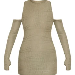 Robe Moulante Texturée Vert Sauge Kaki à épaules Dénudées Détail Manches -Jolie Vêtue Soldes Magasin bcae61d548454713ff2971e4d359d597531a2f9d cna0945 5