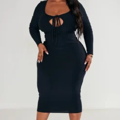Plus Robe Douce Noire à Manches Longues Et Liens Noués Devant -Jolie Vêtue Soldes Magasin bcb219d78f61991a22afbb658289667745ebd3a9 cnc9609 3