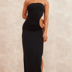 Robe Longue Bustier Moulante Noire Découpée Froncée Sur Le Côté -Jolie Vêtue Soldes Magasin bccc4213ff1276daf79afd6a8a7ad41c17c4fc2d cnd7724 3