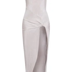 Robe Fendue Longue Plissée Gris Pierre à épaule Unique Et Noeud -Jolie Vêtue Soldes Magasin bd083878f03f36ef36364a4aa20d42c96bc455f4 cne2946 5