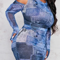 Plus Robe Longue En Mesh Bleu Imprimé Jean à épaules Dénudées 10 Plus Robe Longue En Mesh Bleu Imprimé Jean à épaules Dénudées -Jolie Vêtue Soldes Magasin bd0e78293a1128c2b0ba26862f3f23ca132850f7 cnc0704 4