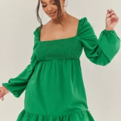 Plus Robe Droite En Mousseline De Soie Verte Froncée -Jolie Vêtue Soldes Magasin bd33d1291d999bb6cdc30d5a20d34912bea6503b cnd2787 1