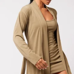 Robe De Chambre Courte En Jersey Brossé Kaki -Jolie Vêtue Soldes Magasin bd62b8b975f4bcb4154f45346e5845cdff514e30 cne3033 4