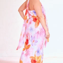 Plus Robe Mi-longue Plissée Rose Fleurie à Col Ras -Jolie Vêtue Soldes Magasin bd7bf5c66f24f53004c0e48a2a49769e28b845a2 cne4196 2