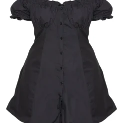 Plus Robe Droite Noire à Boutons Et Manches Ballon -Jolie Vêtue Soldes Magasin bdb957cd1eb67a2f48a6812a76c39110fb10af34 cms2545 6