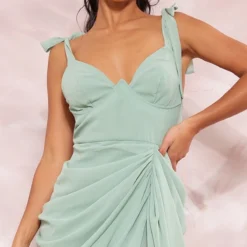 Petite Robe Mi-longue Drapée Vert Sauge à Armatures -Jolie Vêtue Soldes Magasin be1c3cd54f942dcf67ee0cc2817721070115a47f cne9486 4