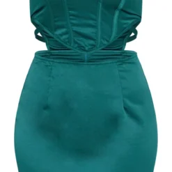 Robe Moulante Bustier Satinée Vert émeraude à Corset Découpé -Jolie Vêtue Soldes Magasin be2897141a4033438b4bfdf39f2a850ce230fa91 cnb2495 5