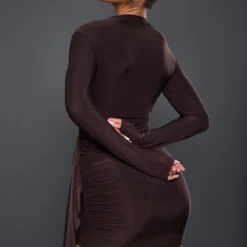 Robe Très Moulante Chocolat à Jupe Drapée Et épaulettes -Jolie Vêtue Soldes Magasin be448bd7f9f9ee010b5fceb1fe314eff149b8649 cnc7753 2