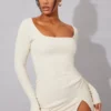 Robe Moulante Fendue Côtelée Crème à Col Carré Et Manches Longues -Jolie Vêtue Soldes Magasin beb2292d2c6e1b233c8c4c13b981238313841ac5 cmv1580 1