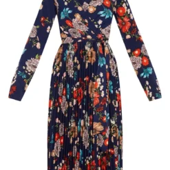 Robe Bleu Marine Florale Mi-longue Plissée à Manches Longues -Jolie Vêtue Soldes Magasin beb386e8d542535e463f1ce59b447f832a52e89d cly9463 3