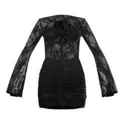 Robe Moulante En Dentelle Transparente Noire à Fronces Et Armatures -Jolie Vêtue Soldes Magasin bec68b2bf39ebc0b824e7d6754b7e44c6227830c cnc7711 5